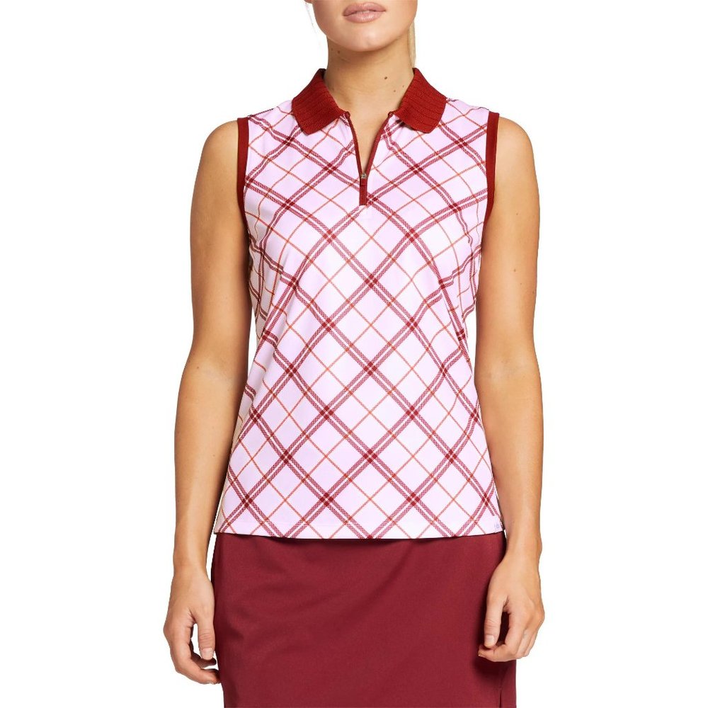 NWT Lady Hagen Women's Clubhouse Plaid Sleeveless Golf Polo